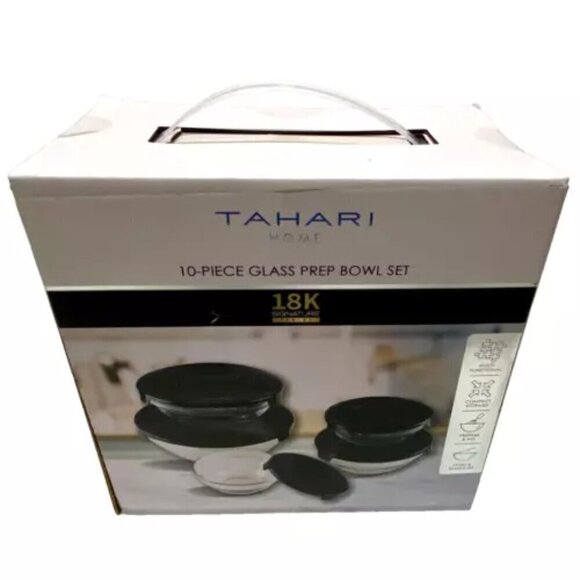 TAHARI Home Glass Nesting Prep Bowl Set Stackable 10-Pc Kitchen Cooking Baking - Picture 2 of 11